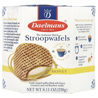 Daelmans, Stroopwafels, μέλι, 8 βάφλες, 8,11 oz (230 g)