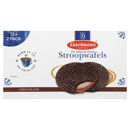 Daelmans Stroopwafels, Chocolate, 12-2 Packs, 2.56 oz (72.5 g) Each