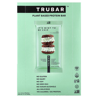 Trubar, Barrita proteica de origen vegetal, It's Mint To Be Chip, 12 barritas, 50 g (1,76 oz) cada una