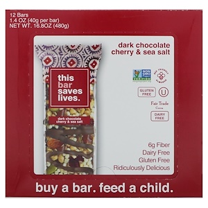 This Bar Saves Lives, LLC, Dark Chocolate Cherry & Sea Salt, 12 Bars, 16.8 oz (480 g)