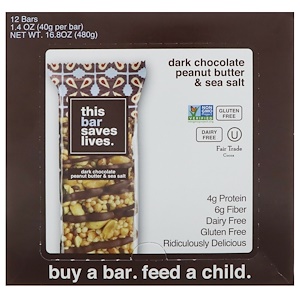 This Bar Saves Lives, LLC, Dark Chocolate Peanut Butter & Sea Salt, 12 Bars, 1.4 oz (40 g) Each