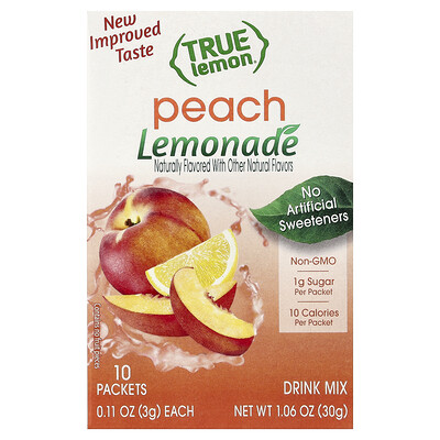 True Citrus, True Lemon, Limonada, Melocotón`` 10 sobres, 3 g (0,11 oz) cada uno