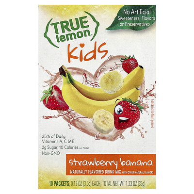 True Citrus, True Lemon, Kids Drink Mix, Strawberry Banana, 10 Packets, 0.12 oz (3.5 g) Each
