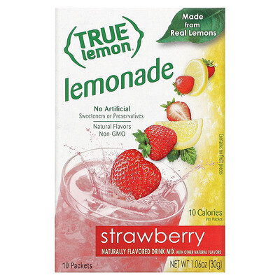 Купить True Citrus True Lemon, лимонад со вкусом клубники, 10 пакетиков, 30 г