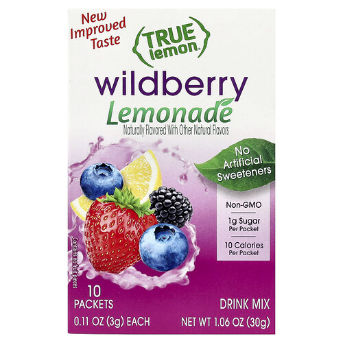 True Citrus True Lemon, Lemonade, Wildberry, 10 Packets, 0.11 oz (3 g) Each