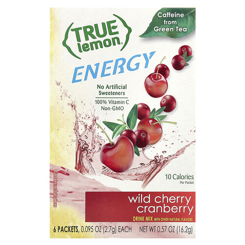True Citrus True Lemon®, Energy, Wild Cherry Cranberry, 6 Packets, 0.095 oz (2.7 g) Each