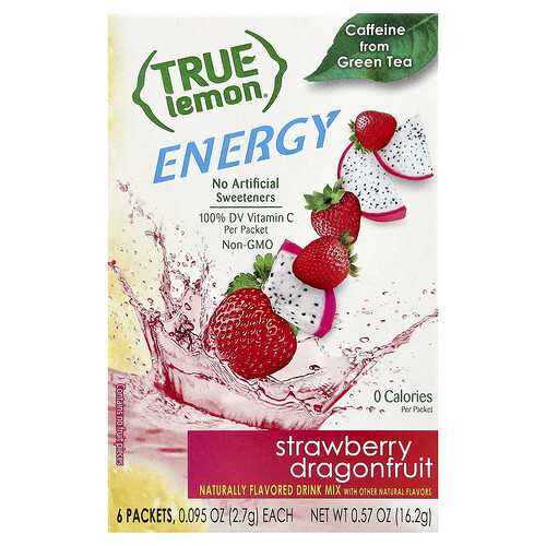 True Citrus True Lemon®, Energy, Strawberry Dragonfruit, 6 Packets, 0.095 oz (2.7 g) Each
