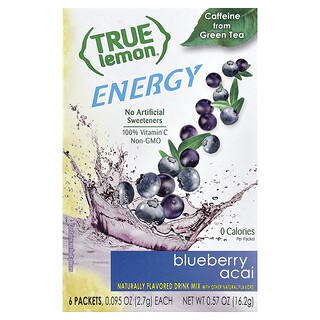 True Citrus, True Lemon®, Energy, Blueberry Acai, 6 Packets, 0.095 oz (2.7 g) Each