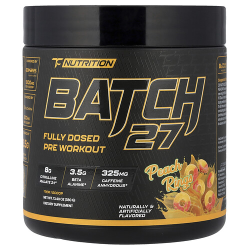 TC Nutrition Batch 27 Fully Dosed Pre Workout Peach Rings 13.4 oz (380 g)
