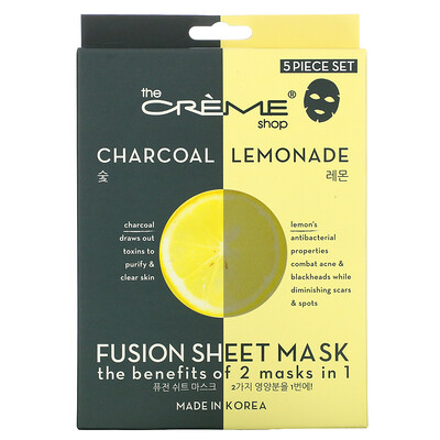 Купить The Creme Shop Fusion Beauty, тканевая маска, древесный уголь и лимонад, 5 шт., 125 г (4, 40 унции)