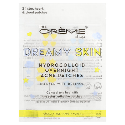 The Creme Shop, Dreamy Skin, Parches hidrocoloides para el acné durante la noche, Estrella, corazón y nubes, 24 parches