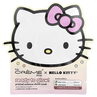 The Creme Shop, 헬로키티®, 레디 투 글로우!, 인쇄 에센스 뷰티 시트 마스크, 1매, 25g(0.88oz)