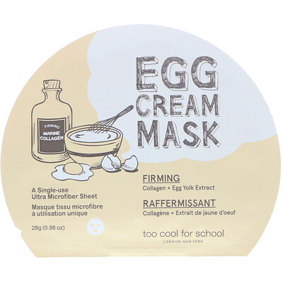 Too Cool for School Укрепляющая тканевая крем-маска с экстрактом желтка, 1 шт, 0,98 унц. (28 г)