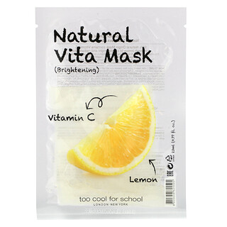 Too Cool for School, Natural Vita Beauty Mask (Осветляющая) с витамином C и лимоном, 1 маска, 0,77 жидкой унции (23 мл)