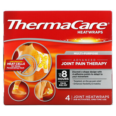 

ThermaCare, Advanced Joint Pain Therapy, One-Time Use, 4 Joint Heatwraps