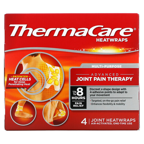 ThermaCare, Улучшенная терапия боли в суставах, одноразовое применение, 4 тепловых обертывания
