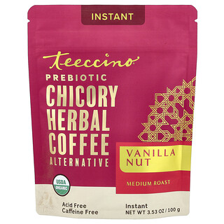 Teeccino, Alternativa ao Café Instantâneo com Ervas Instantâneas de Chicória Prebiótica, Frutos Secos e Baunilha, Torra Média, Sem Cafeína, 100 g (3,53 oz)