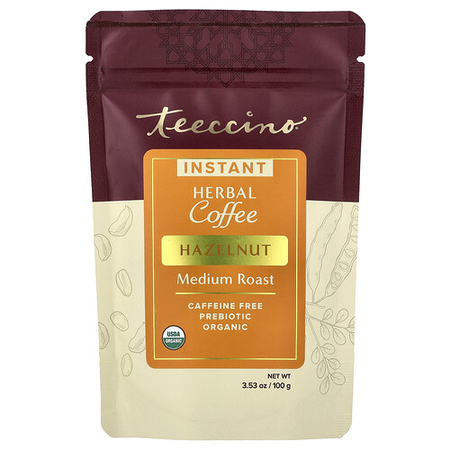 Teeccino Instant Herbal Coffee, Hazelnut, Medium Roast, Caffeine Free, 3.53 oz (100 g)