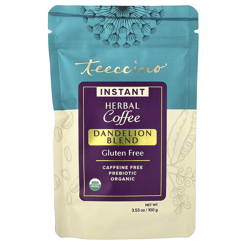 Teeccino Instant Herbal Coffee, Dandelion Blend, Caffeine Free, 3.53 oz (100 g)
