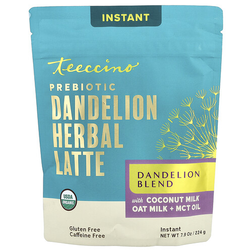 Teeccino Prebiotic Dandelion Instant Herbal Latte, Dandelion Blend, Caffeine Free, 7.9 oz (224 g)