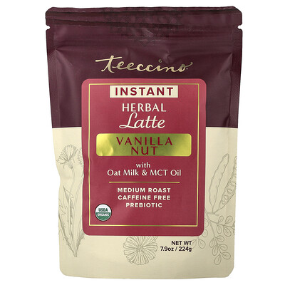 Product Image for Teeccino, Instant Herbal Latte, Vanilla Nut, Medium Roast, Caffeine Free, 7.9 oz (224 g)
