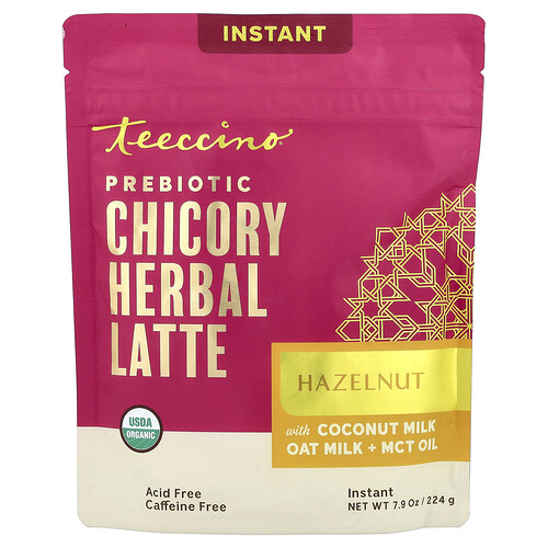 Teeccino Prebiotic Chicory Instant Herbal Latte, Hazelnut, Caffeine Free, 7.9 oz (224 g)