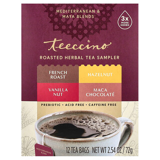 Teeccino, Échantillons de tisanes torréfiées, 4 arômes, Sans caféine, 12 sachets de thé, 72 g