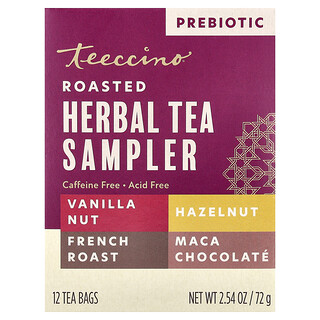Teeccino, Prebiotic Roasted Herbal Tea Sampler, 4 Flavors, Caffeine Free, 12 Tea Bags, 2.54 oz (72 g)