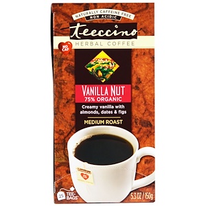 Teeccino, Травяной кофе, средняя обжарка, ваниль и орехи, без кофеина, 25 пакетиков, 5,3 унции (150 г)