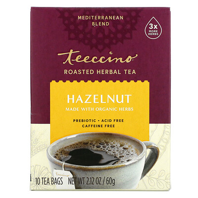 Купить Teeccino Roasted Herbal Tea, Hazelnut, Caffeine Free, 10 Tea Bags, 2.12 oz (60 g)
