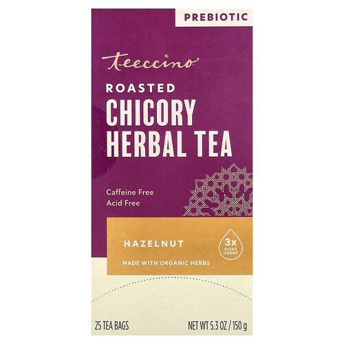 Teeccino, Roasted Herbal Tea, Hazelnut, Caffeine Free, 25 Tea Bags, 5.3 oz (150 g)