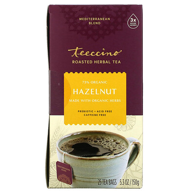 Teeccino чай из обжаренных трав, вкус лесного ореха, без кофеина, 25 чайных пакетиков, 150 г (5,3 унции)