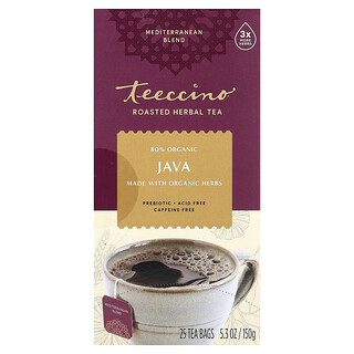 Teeccino‏, תה צמחים קלוי, ג'אווה, נטול קפאין, 25 שקיקי תה, 150 גרם (5.3 אונקיות)