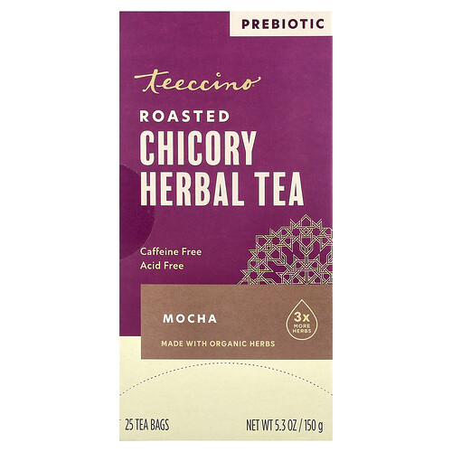 Teeccino, Roasted Chicory Herbal Tea, Mocha, Caffeine Free, 25 Tea Bags, 5.3 oz (150 g)