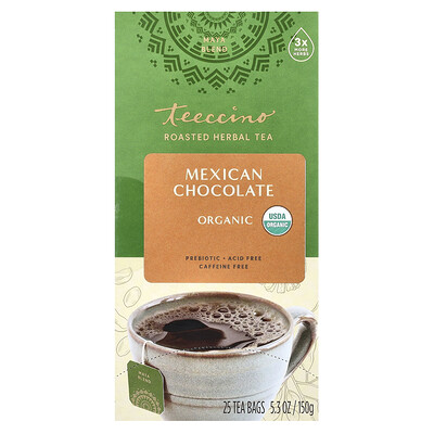 Teeccino  Organic Roasted Herbal Tea  Mexican Chocolate  Caffeine Free  25 Tea Bags  5.3 oz (150 g)