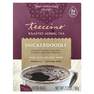 Teeccino  Roasted Herbal Tea  Snickerdoodle  Caffeine Free  10 Tea Bags  2.12 oz (60 g)