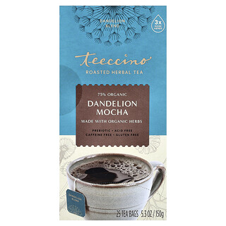 Teeccino, Pražený bylinný čaj, pampelišková moka, bez kofeinu, 25 čajových sáčků, 150 g