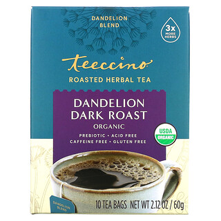 Teeccino, Органический обжаренный травяной чай, темная обжарка с одуванчиком, без кофеина, 10 чайных пакетиков, 60 г (2,12 унции)