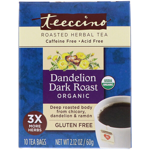 Teeccino, Roasted Herbal Tea, Dandelion Dark Roast, Organic, Caffeine