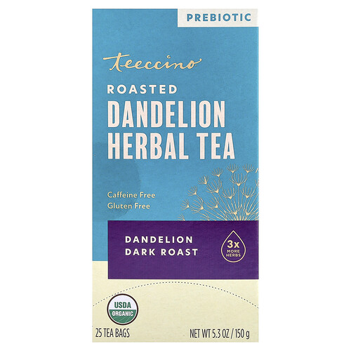 Teeccino, Organic Roasted Herbal Tea, Dandelion, Dark Roast, Caffeine Free, 25 Tea Bags, 5.3 oz (150 g)