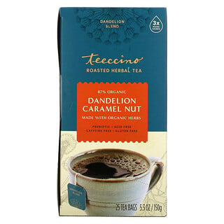 Teeccino, شاي الأعشاب المحمصة، نكهات البندق والكراميل والهندباء البرية، خالٍ من الكافيين، 25 كيس شاي، 5.3 أونصة (150 جم)