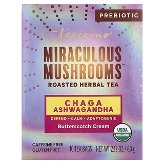 Teeccino, Økologisk urtete med svampe, Chaga Ashwagandha, Butterscotch-creme, koffeinfri, 10 tebreve, 60 g