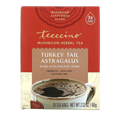 Купить Teeccino Травяной чай с грибами, индейка и астрагал, без кофеина, 10 чайных пакетиков, 60 г (2, 12 унции)
