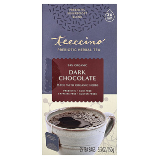Teeccino‏, תה צמחים פרה-ביוטי, שוקולד מריר, נטול קפאין, 25 שקיקי תה, 150 גרם (5.3 אונקיות)