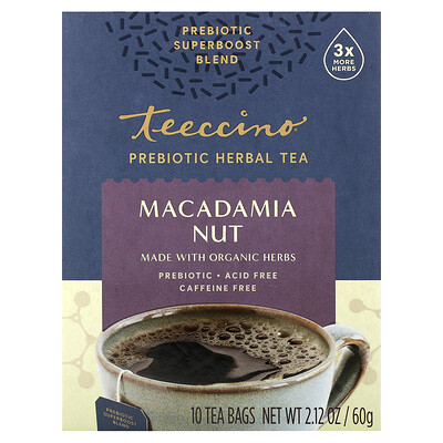 Teeccino  Prebiotic Herbal Tea  Macadamia Nut  Caffeine Free  10 Tea Bags  2.12 oz (60 g)