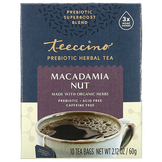 Teeccino, Пребиотический травяной чай, орех макадамия, без кофеина, 10 чайных пакетиков, 60 г (2,12 унции)