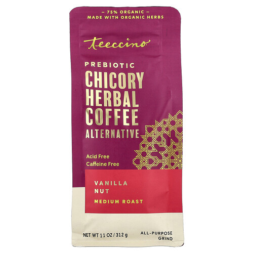 Teeccino, Prebiotic Chicory Herbal Coffee Alternative, Vanilla Nut, Medium Roast, Caffeine Free, 11 oz (312 g)