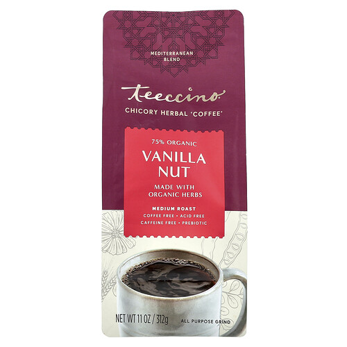 Teeccino, Chicory Herbal Coffee, Chicorée-Kräuter-Kaffee, Vanille-Nuss-Geschmack, mittlere Röstung, koffeinfrei, 312 g (11 oz.)
