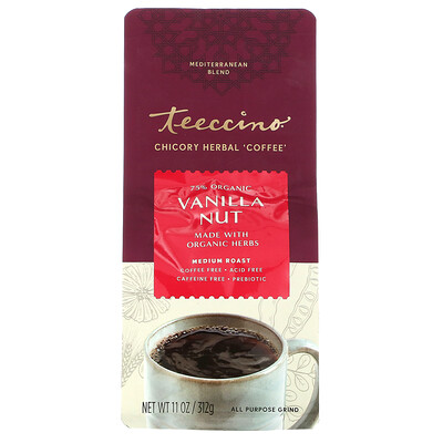 Teeccino травяной кофе из цикория, средней прожарки, без кофеина, ваниль и орех, 312 г (11 унций)