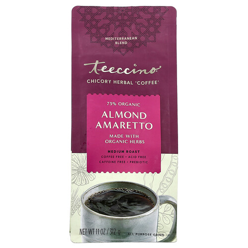 Teeccino, Zichorie Kräuterkaffee, Mittlere Röstung, Koffeinfrei, Mandel Amaretto, 11 oz (312 g)